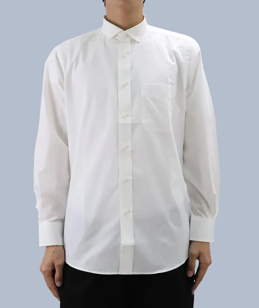 白ボタンブロードレギュラーカラー長袖シャツ